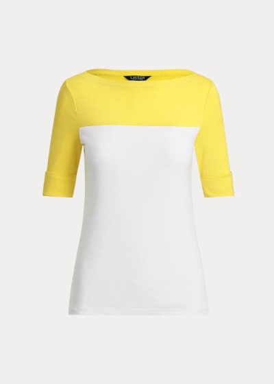 Tops Ralph Lauren Mujer Amarillos / Blancos - Two-Tone Boatneck - LAHIX1792